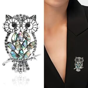✨3 FOR $28✨ 🆕️🦉 RESIN STONE & BLACK DIAMOND SILVER-TONE OWL BROOCH PIN🦉
